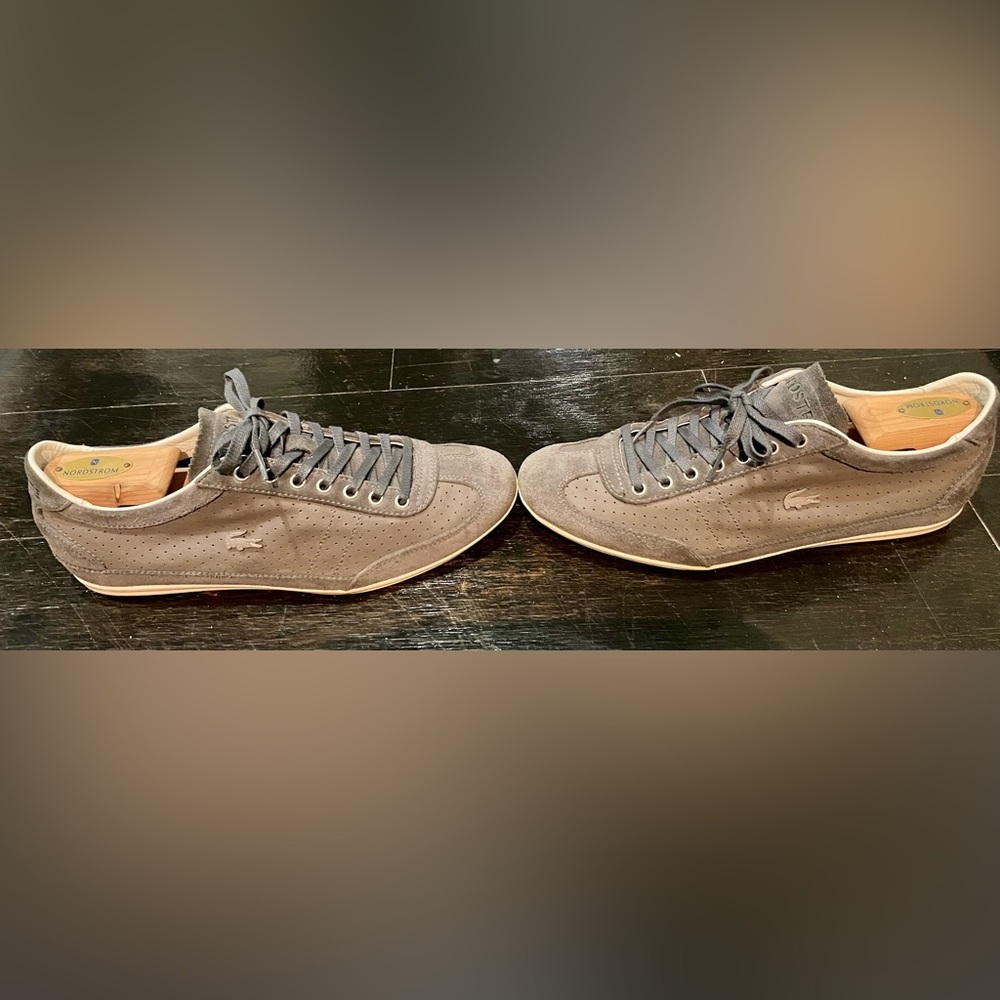 Soft blue suede and leather Lacoste tennis shoe. Size 8